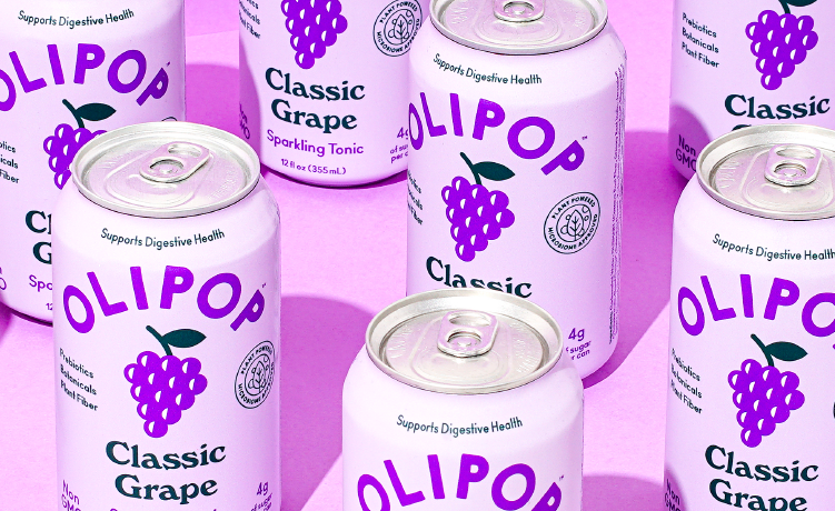 Cans of OLIPOP Classic Grape